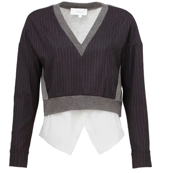 Derek Lam 10 Crosby Navy Blue Grey V-Neck Long Sleeve Sweater White Underlayer - Picture 2 of 13